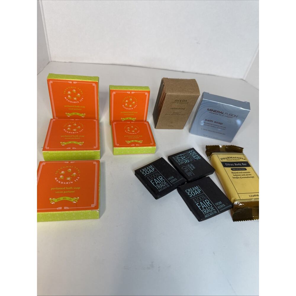 Hotel Soap Bars Lot Of 11 Aveda, Cream Soap From Kenya, Shanghai Tang & Mineral